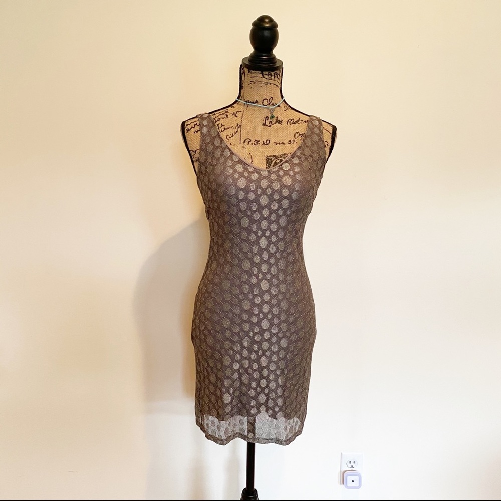 Eight Sixty Metallic Grey V Neck Dress